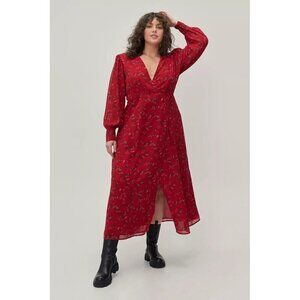 Nasty Gal red floral long sleeve chiffon maxi dress size 24